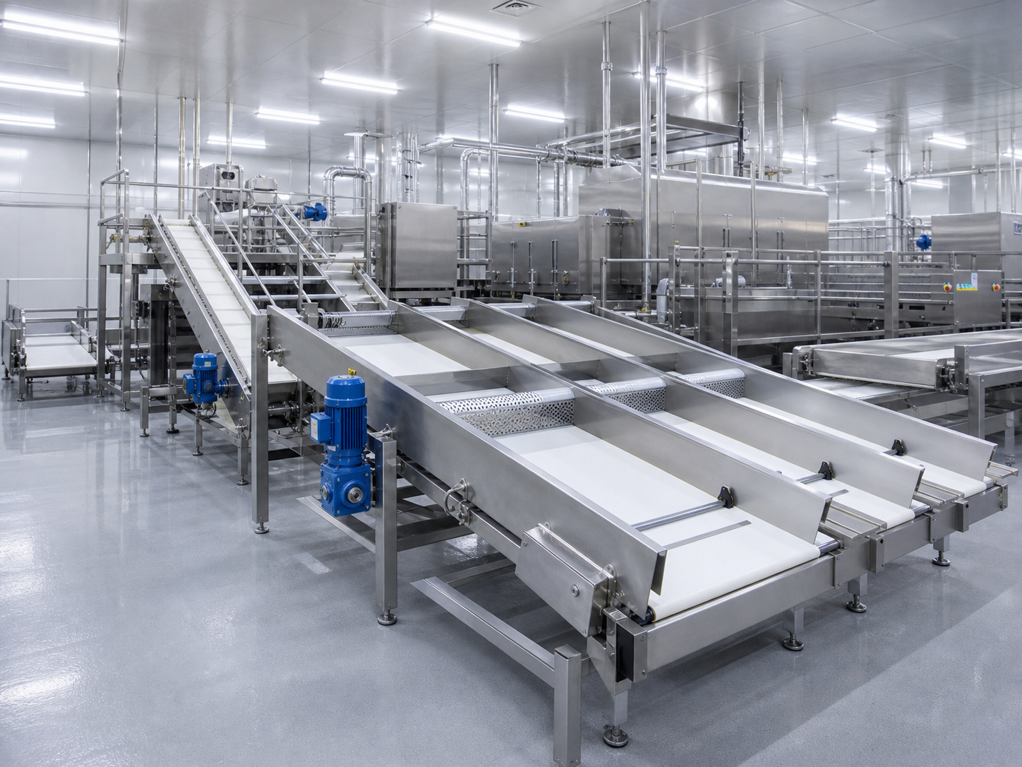 Clean conveyor equipment inside a food factory
