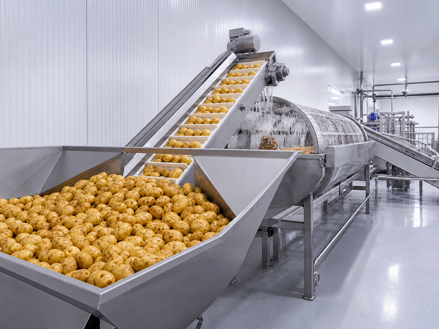 Clean raw potato washing and receiving equipment