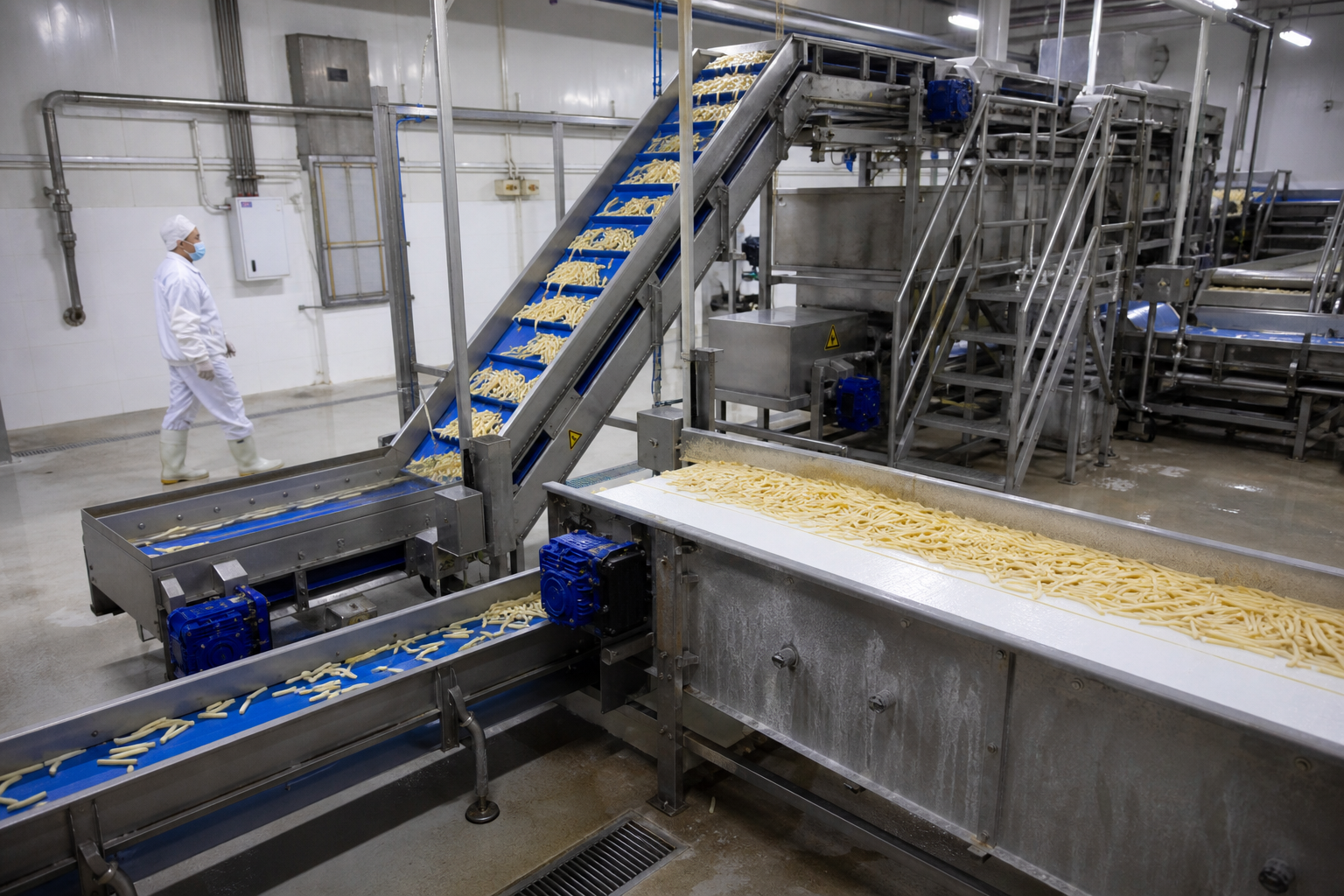 Conveyor equipment inside a food factory