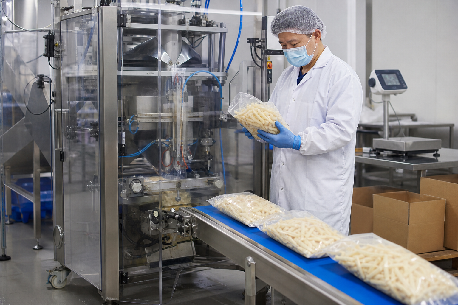 Frozen fries packaging line