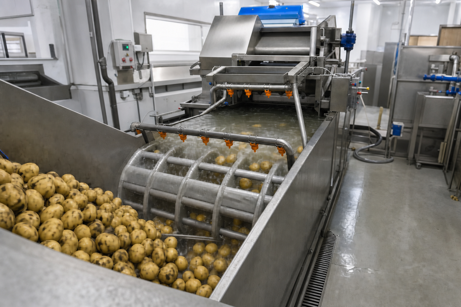 Raw potato washing and receiving equipment