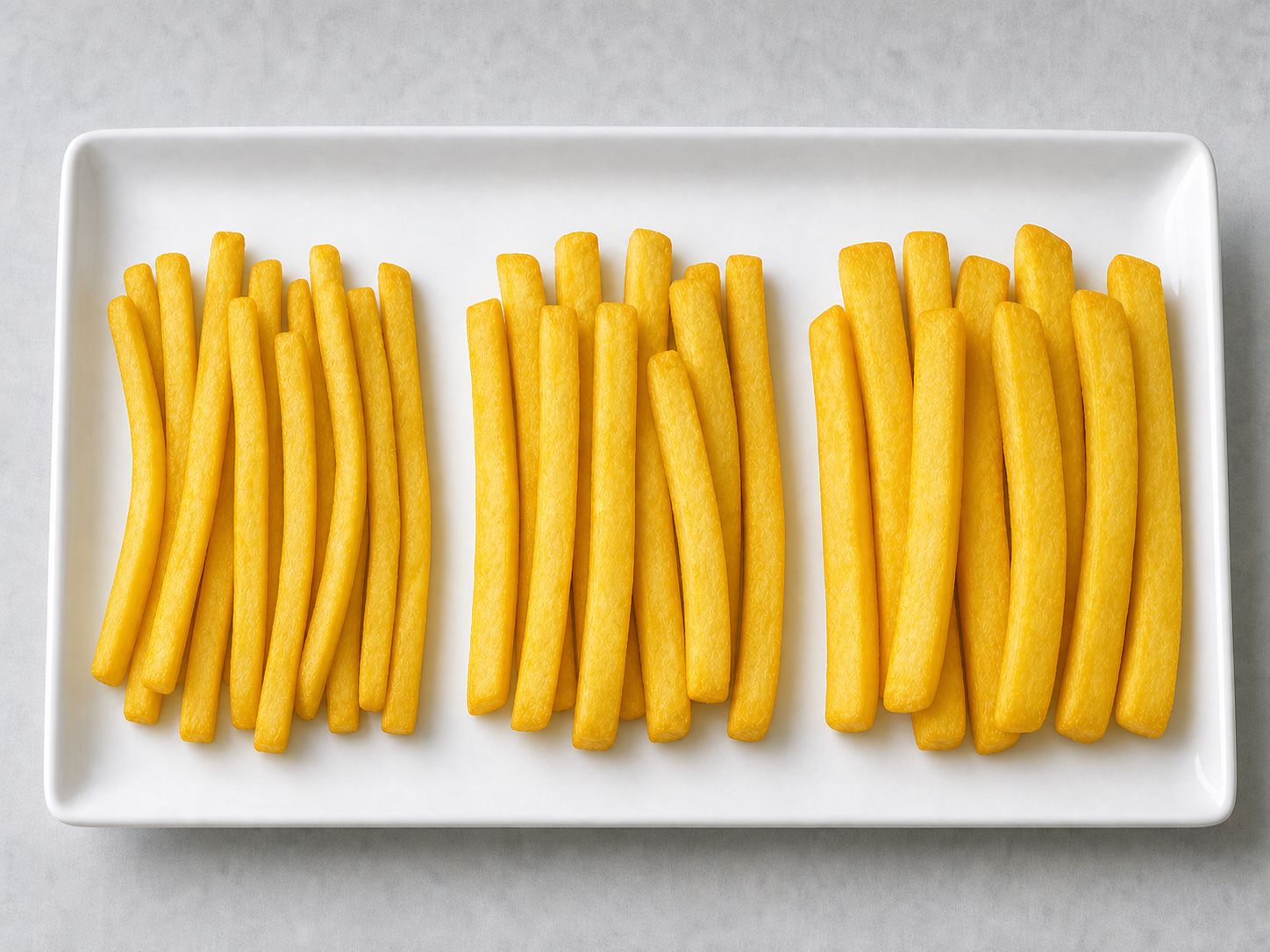Natural 9mm, 10mm, 13mm, and 15mm straight-cut frozen French fries shown at realistic relative widths